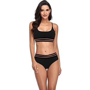 Costume Da Bagno Tankini A Vita Alta Con Balze - Donna, Top Con Volant E Fondo A Vita Alta, Imbottitura Rimovibile, Spallacci Regolabili