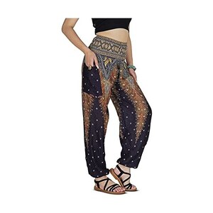 Lofbaz Aladin Pantaloni Harem Donna In Viscosa, Morbidi E Leggeri, Con Vita Regolabile E Coulisse, Motivo Occhi Di Pavone, Taglie Dalla S Alla 4XL