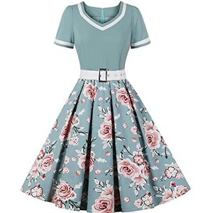 Odizli Abito da donna vintage Rockabilly anni '50 Off Shoulder Polka Dot Swing A Linea Al Ginocchio Abito Estivo Coctail, Nero , S