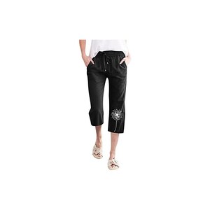 Pantaloni corti da donna a vita alta e gamba larga pantaloni casual elastici con coulisse, comodi pantaloni lunghi con gamba dritta e tasche pantaloncini da donna, Ag., S