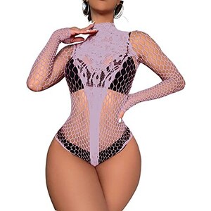 ROSVAJFY Bodystocking a rete da donna Lingerie Calze sexy senza piedi Body in pizzo senza maniche Collant in un pezzo con scollo halter (Nero