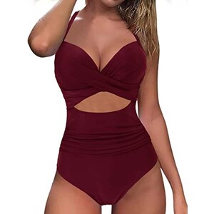 Costume Intero Donna Push Up Con Controllo Pancia - Monokini Vita Alta Con Volant