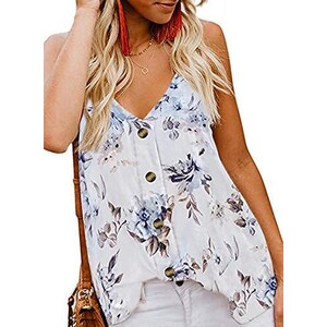 Canottiera estiva da donna, casual, tinta unita, con scollo a V, con