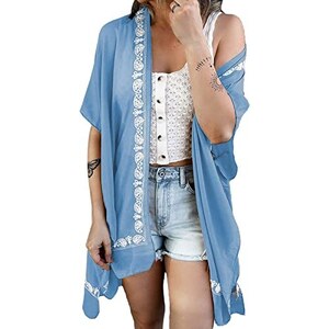 SPFASZEIV Copricostume Donna Lungo Mare Kimono Costume Da Bagno Aperto Sul Davanti Con Coulisse Spiaggia Cardigan Pois Arancioni S