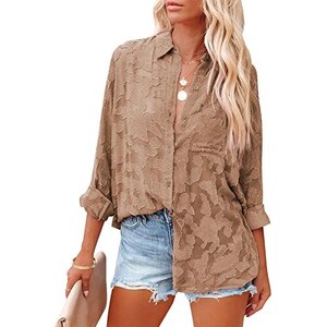 FSHAOES Camicetta Donna Oversize Con Bottoni, Maniche Lunghe, Tinta Unita Con Tasche - Casual Chic