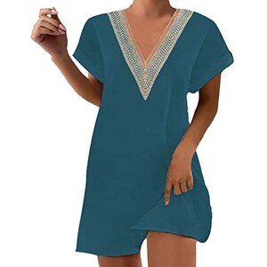 LOIJMK Abito Da Festa Da Donna Per Vacanze, Estate E Spiaggia, Tinta Unita, Maniche Corte Bottoni Abito Da Sera Festivo Azzurro Xxl 120260137