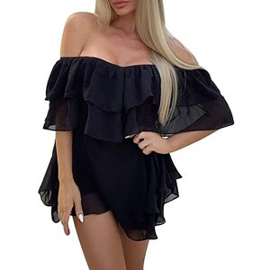 Camicie da donna a maniche lunghe con spalle scoperte increspate