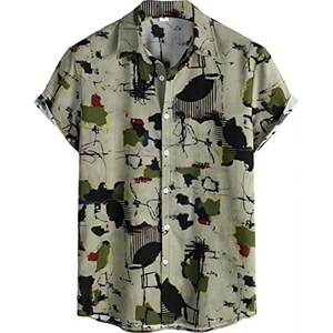 Camicia Estiva Uomo A Quadri Bufalo Rosa Hawaiana - Maniche Corte, Leggera (Taglia XL)