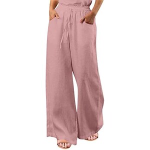 Masrin Pantaloni estivi da donna, in cotone e lino, estivi, con