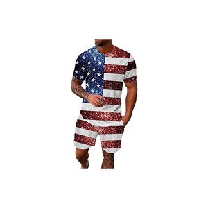 YANJI Set corto da uomo 2 pezzi polo estivo 4 luglio bandiera USA abbigliamento da