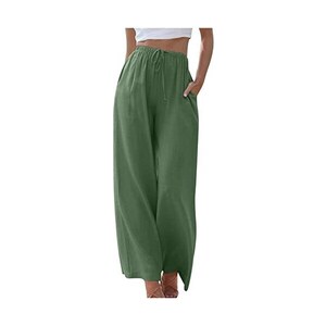 Pantaloni in lino, da donna, leggeri, estivi, per il tempo libero, lunghi, in tinta unita, in lino, estivi, in cotone, a vita alta, comodi, ariosi, Nero , L