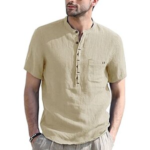 Camicia Uomo Manica Corta In Cotone - Militare Style, Tasche Sul Petto, Taglie S-5XL