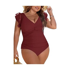 Costume da bagno intero da donna retrò push-up costume da bagno controllo pancia costume da bagno da donna costume da bagno increspato con coppe fisse modesto Plus Size Monokini, Verde, S