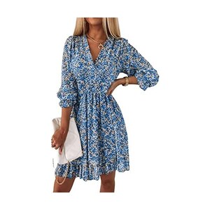 Minetom Vestito Donna Estate Sexy Scollo a V Spiaggia Stampa Corto Abito Party Mare Boho Vestiti