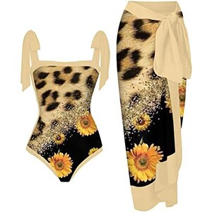 Costume Da Bagno Bikini Donna NOAGENJT Con Balze Tropicali E Gonna A Portafoglio In Chiffon - Top Triangolo Regolabile