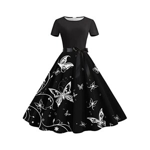 Generico Abiti da Donna Adatti a Maniche Corte al Ginocchio Retro A Line Svasato Swing Formale