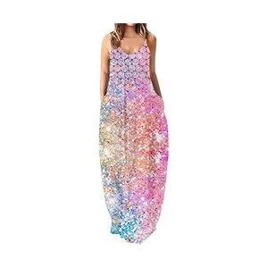 Abito Estivo Donna Con Stampa Hawaiana - Scollo A V In Poliestere - Taglie S-XXL