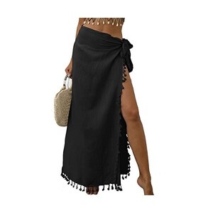 Telo Mare In Microfibra Leggero - Sarong Pareo Donna, Poncho Spiaggia, Gonna Avvolgente, Nero, Multiuso