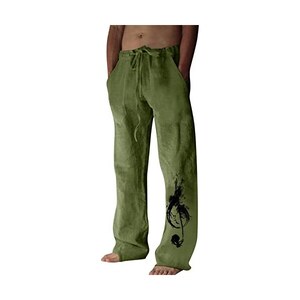 LVCBL Pantaloni Lunghi Uomo In Lino - Leggeri E Traspiranti - Vita Elastica Con Coulisse - Casual Estivi Per Spiaggia E Tempo Libero
