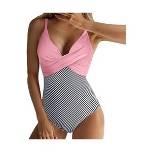 Costumi Interi per Piscina Donna Sexy Controllo della Costume Intero Spa Beachwear Moda Vita Alta Coppe Imbottiti Costume da Mare Intero Trikini Collo Basso Push Up Swimwear