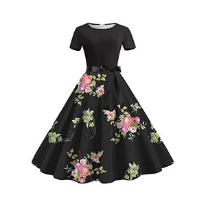 Zldhxyf Gonna Lunga Abiti da Donna per Feste Casual a con Stampa a Maniche Corte Anni '50