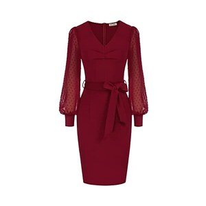 Abito Aderente Donna GRACE KARIN – Maniche 3/4, Girocollo, Con Spacco Posteriore – Per Ufficio, Cocktail, Formale – Colori: Nero, Blu, Rosso, Viola - 4