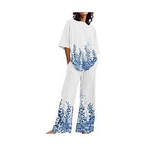 KHIRVWL Completo Cotone E Lino Donna Elegante 2 Pezzi Completo