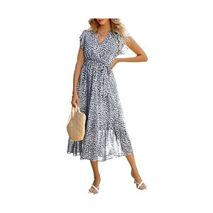 Abito Estivo Donna Boho Con Tasche | Scollo A V E Stampa Floreale | Midi Senza Maniche