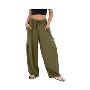 BKSCAYXS Pantaloni da donna in tinta unita con chiusura a coulisse, con