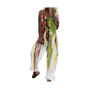 Salopette in lino da donna ampia vestibilità ampia tuta estiva in cotone e lino salopette tuta casual senza maniche tutine tutine pantaloni dritti spiaggia Boho Bib pantaloni con tasche UK Ladies