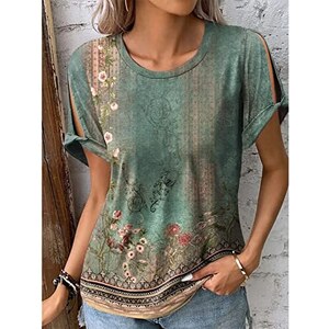 CUPSHE Top Donna Con Scollo A V E Maniche Corte – Pizzo Forato Romantico – 92% Poliestere 8% Spandex – Taglie XS-XL