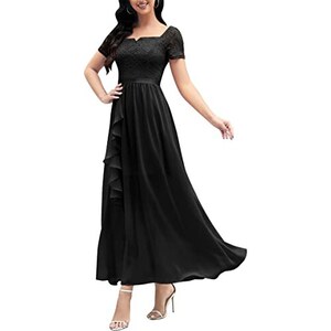 Abito estivo da donna, lungo, elegante, con scollo a V, in