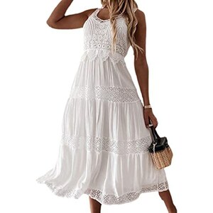 Acquista Abiti Vestito Estivo Donne Estive Causale A Pois Senza Maniche Alta Pieghe Elastico in Vita con Scollo a V Abito da Spiaggia Abiti da Verano in Italia a partire da 5.96