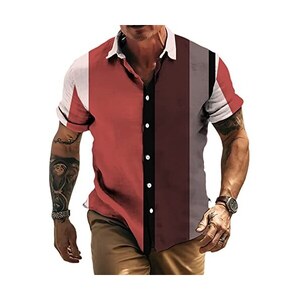 Camicia Hawaiana Cromoncent Uomo E Ragazzo, Maniche Corte, Colletto Cubano, Stampa Tropicale Aloha Rossa, Taglia 3XL, Per Estate E Spiaggia