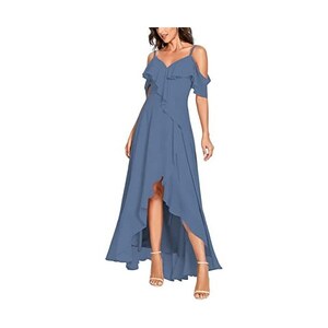 PAVERJER Abito Da Damigella D'Onore Lungo In Chiffon Con Scollo A V E Spacco - Colore Blu Reale - Taglie Forti (58 Plus) - 3