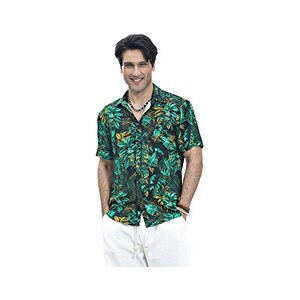 Camicia Hawaiana Uomo Manica Corta Con Stampa Pappagalli E Palme - Camicia Estiva Casual Per Vacanze, Spiaggia E Addio Al Celibato