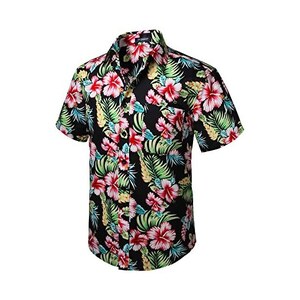 Camicia Hawaiana Uomo - Manica Corta, Stampa Foglie Tropicali, Poliestere Elastan - Per Spiaggia E Vacanze - Foto 5
