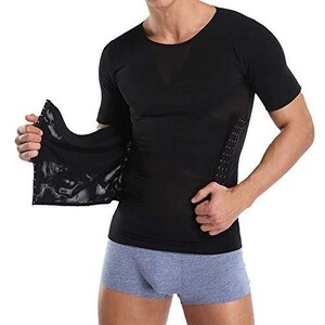 SLIMBELLE Maglietta A Compressione Da Uomo Canottiera Snellente Body Shaper Cardigan Petto A Forma Di X Per Controllo Della Pancia (IT, Testo, M, Regular, Regular, Nero - Foto 7