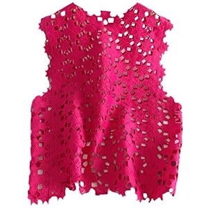 Gilet Donna Uncinetto Vintage – Traforato, Senza Maniche, Con Bottoni E Motivo Floreale - 2