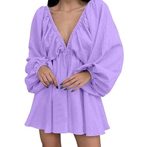 Camicetta da donna, sexy, casual, tinta unita, scollo a V
