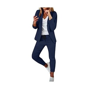Giacca Blazer Donna Oversize Tuta Business, Manica Lunga Tinta Unita