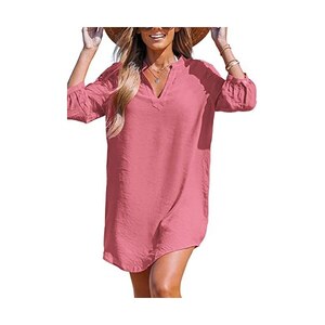 Top Plus Size Donna Scollo A V Solido Orlo Manica Allentata - Foto 14