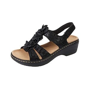 sandali da donna taglia larga con cinturini regolabili e fibbia - tacco a zeppa , in gomma antiscivolo & sintetico - scarpe casual da spiaggia estive per l'uso , sandali con tacco