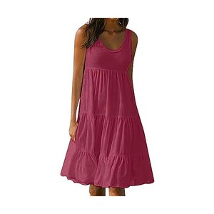 Vestito Lungo Donna Cotone Senza Maniche - Abito Casual Estivo Con Tasche E Scollo Rotondo - Foto 3