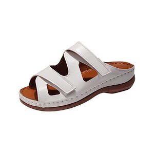 Pantofole da donna con zeppa in pelle, stile vintage, scarpe estive ortopediche, per il tempo libero, zeppa, con tacco con plantare, sandali da spiaggia, Blu, 40 EU