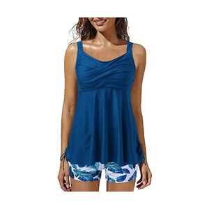 Costume Da Bagno Tankini Donna 2 Pezzi, Top Con Ferretto E Slip, Colori Rosa E Blu Scuro, Taglia XXL - Effetto Modellante, Sexy, Per Curve Generose