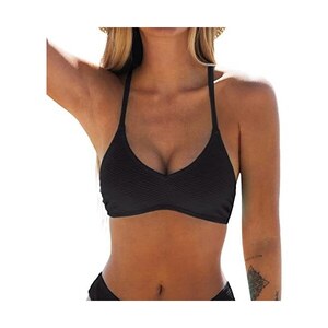 CUPSHE Bikini da donna Set Costume da bagno a due pezzi a vita alta Halter profondo scollo a V gancio posteriore sfacciato fondo cuciture ricamate, Blu scuro floreale, L