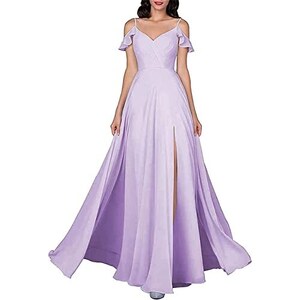 Abito Damigella D'Onore Lungo Senza Spalle In Chiffon - Linea A, Con Lacci, Reggiseno Integrato