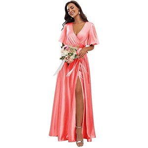 Urban Threads - Vestito midi in raso arancione con scollo ad anello