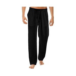 LVCBL Pantaloni da uomo in lino, lunghi, in tessuto, con tasche, traspiranti, protezione solare, da spiaggia M-3XL, bianco, M